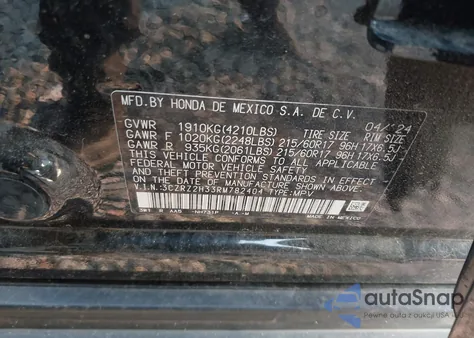 2024 Honda Hr-V Awd Lx из США, поврежденный, VIN 3CZRZ2H33RM782404